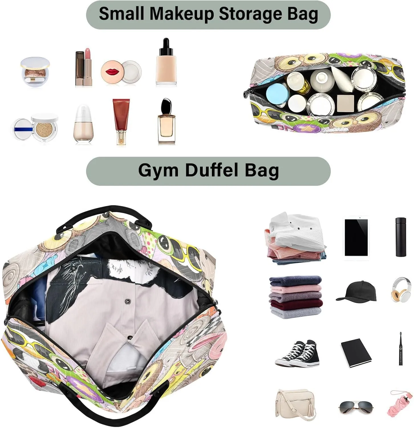 susiyo Animal Group Photo Expandable Travel Duffle Bag, Large Weekender Overnight Bags and Adjustable Strap, Carry On Shoulder Tote Bag, Gym Duffel Bag with Toiletry Bags for Hospital