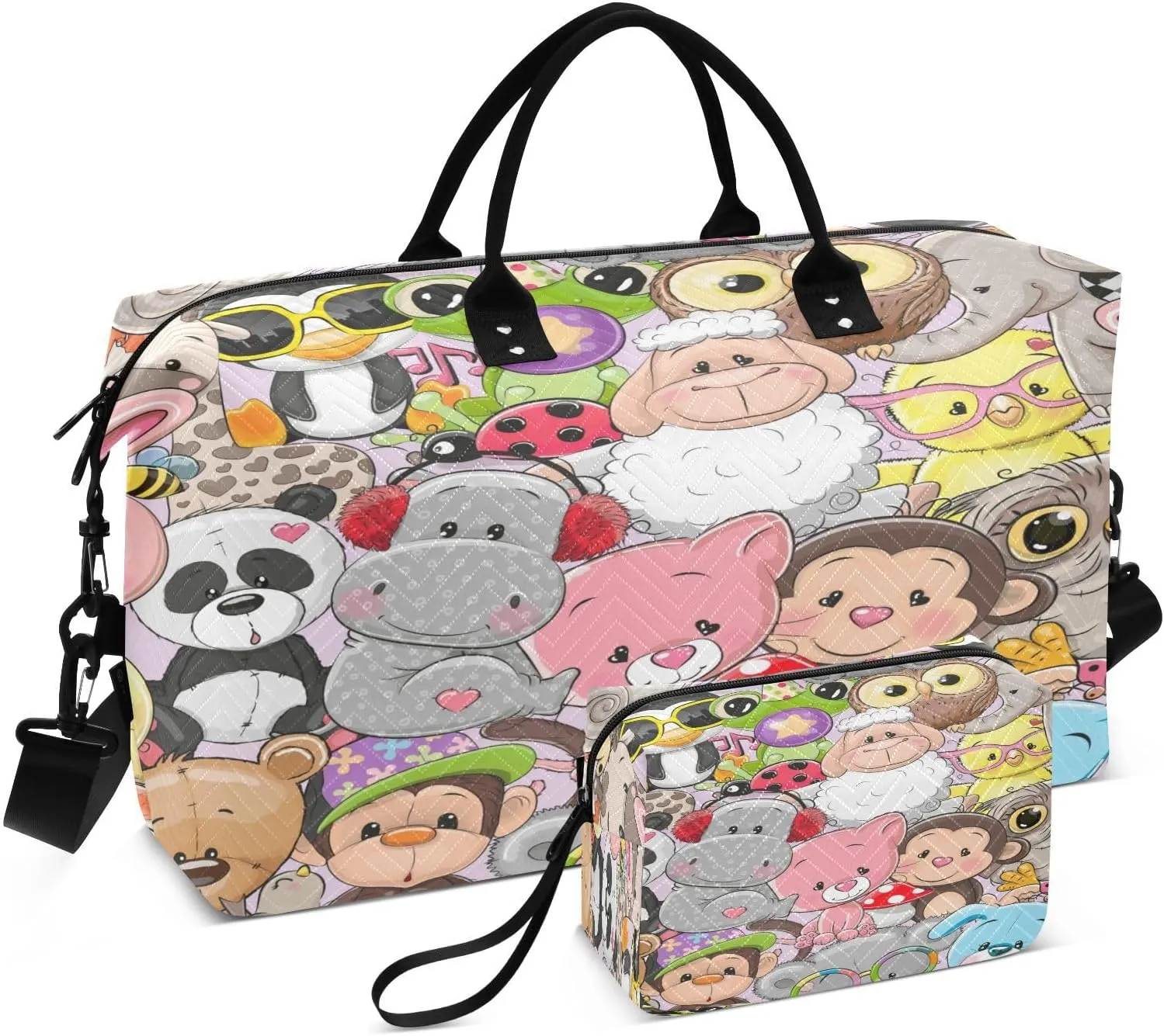 susiyo Animal Group Photo Expandable Travel Duffle Bag, Large Weekender Overnight Bags and Adjustable Strap, Carry On Shoulder Tote Bag, Gym Duffel Bag with Toiletry Bags for Hospital