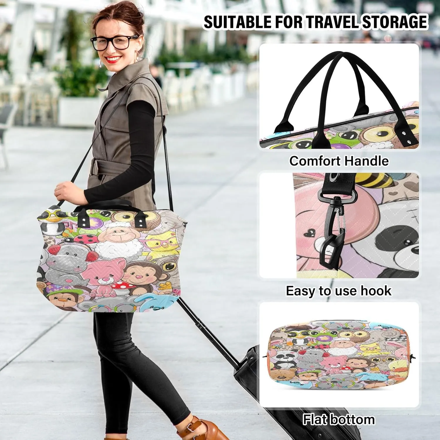 susiyo Animal Group Photo Expandable Travel Duffle Bag, Large Weekender Overnight Bags and Adjustable Strap, Carry On Shoulder Tote Bag, Gym Duffel Bag with Toiletry Bags for Hospital