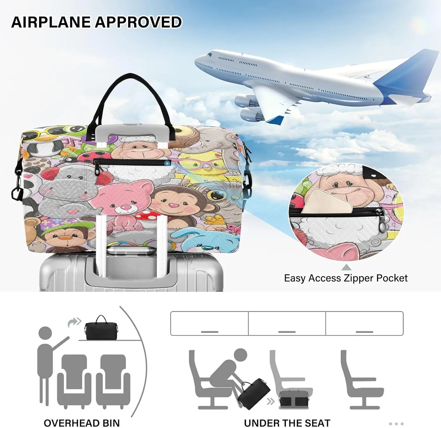 susiyo Animal Group Photo Expandable Travel Duffle Bag, Large Weekender Overnight Bags and Adjustable Strap, Carry On Shoulder Tote Bag, Gym Duffel Bag with Toiletry Bags for Hospital