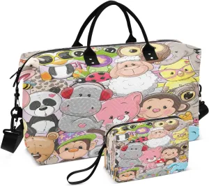 susiyo Animal Group Photo Expandable Travel Duffle Bag, Large Weekender Overnight Bags and Adjustable Strap, Carry On Shoulder Tote Bag, Gym Duffel Bag with Toiletry Bags for Hospital