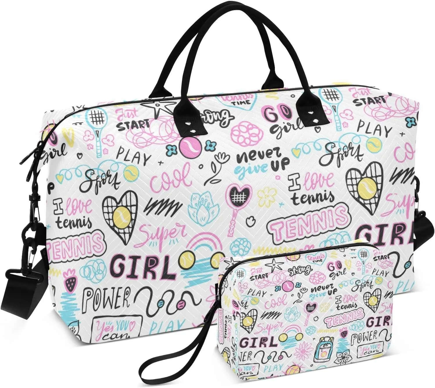 susiyo Travel Duffel Bag Motivation Slogan Sport Phrases Quilted Gym Bag Weekender Overnight Bags with Small Makeup Pouch