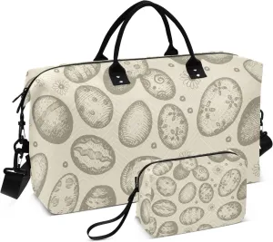 susiyo Travel Duffel Bags Vintage Easter Eggs Quilted Gym Bag Weekender Overnight Bags with Small Makeup Pouch