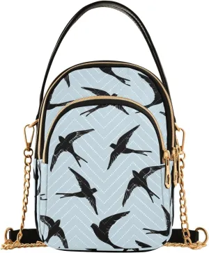 Swallow Pattern Crossbody Bags for Women Quilted Shoulder Bag Handbag with Chain Strap Spring Bird Trendy Cross Body Cell Phone Crossbody Purses for Travel Women