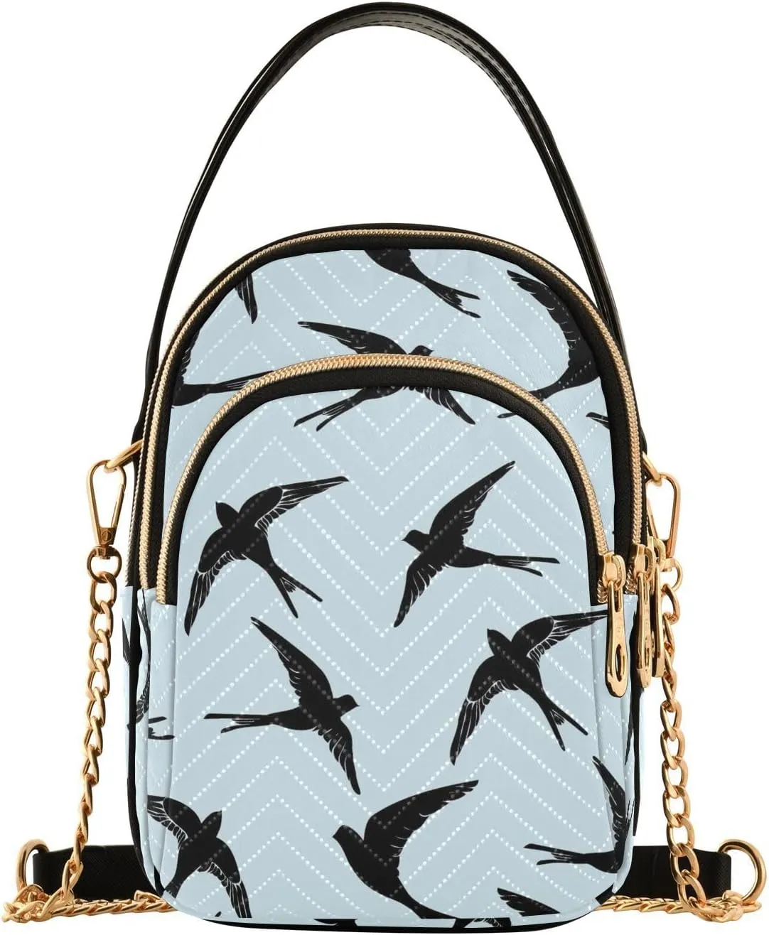 Swallow Pattern Crossbody Bags for Women Quilted Shoulder Bag Handbag with Chain Strap Spring Bird Trendy Cross Body Cell Phone Crossbody Purses for Travel Women