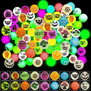 Taocco 144 Pieces Halloween Glow in The Dark Bouncing Balls, 18 Halloween Theme Designs Bouncy Toys for Halloween Party Supplies, Party Favors, Trick or Treating Goodies
