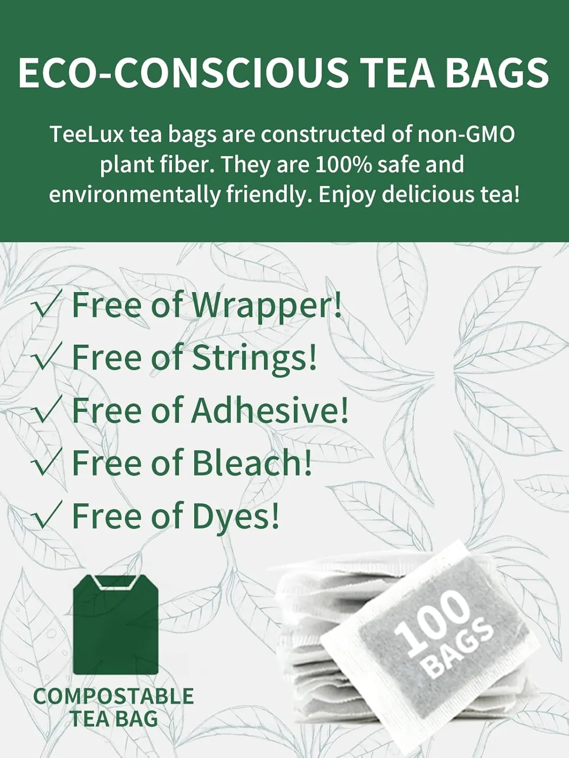TeeLux Decaf Green Tea Bags, Pure Decaffeinated Green Tea, Super Antioxidant, Hot & Iced Tea, 200 Count