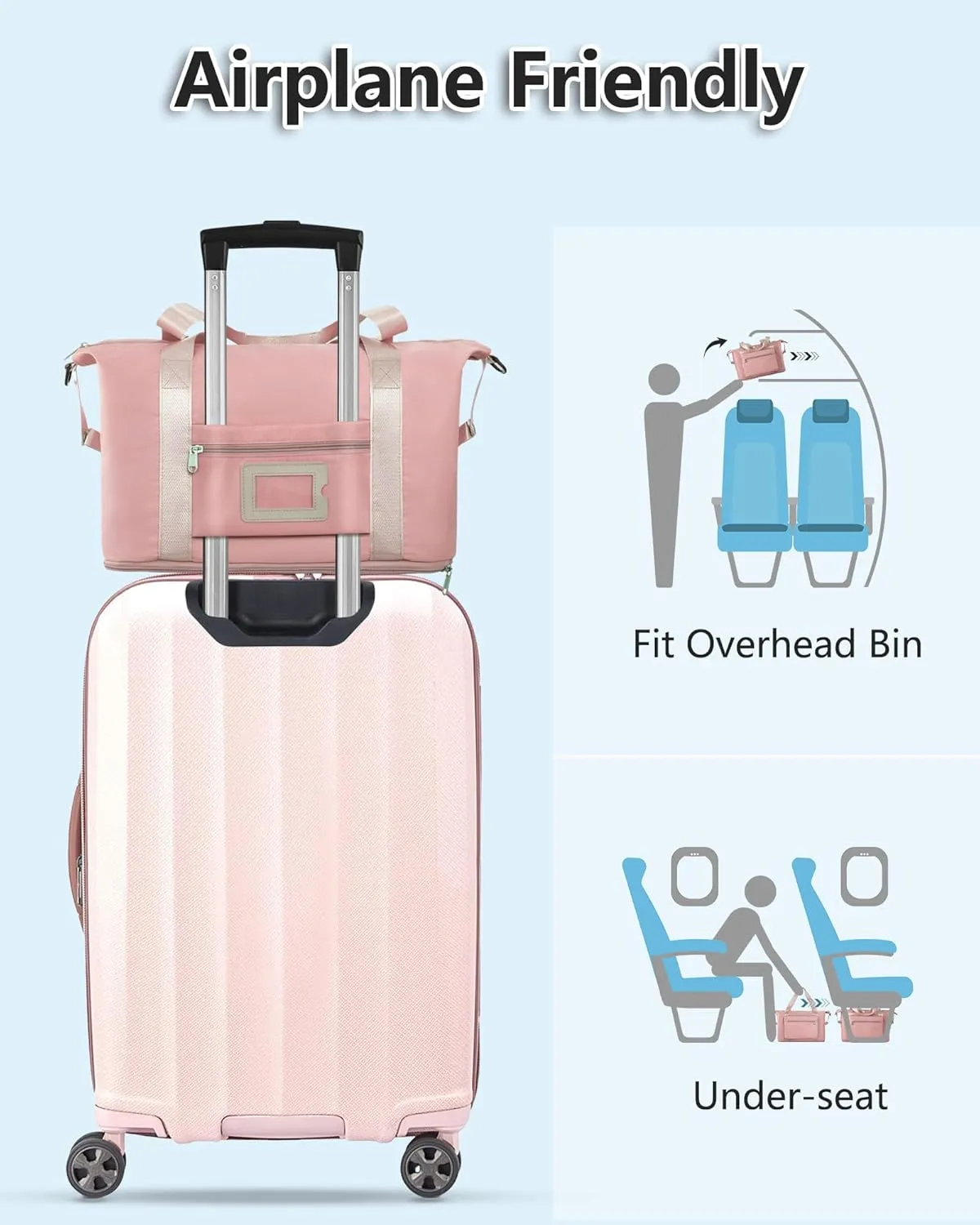 Teenage Girl Gifts, Weekender Bags for Women Travel, Initial Large Overnight Weekend Duffel Bags for Traveling with Shoe Compartment,GYM Duffle Bag for Kids Preteen Tween-Pink M