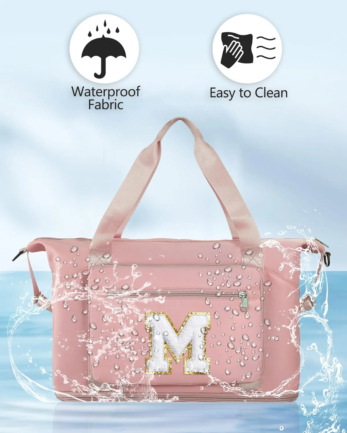 Teenage Girl Gifts, Weekender Bags for Women Travel, Initial Large Overnight Weekend Duffel Bags for Traveling with Shoe Compartment,GYM Duffle Bag for Kids Preteen Tween-Pink M