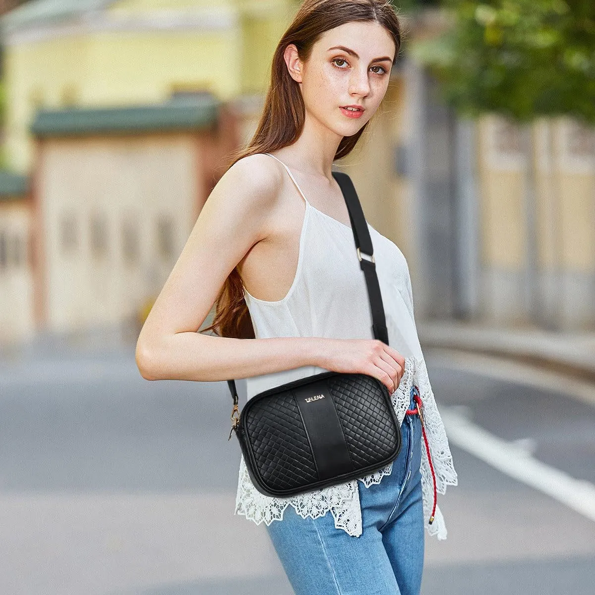Telena Leather Crossbody Bags for Women Trendy Small Crossbody Purses with Wide Guitar Strap