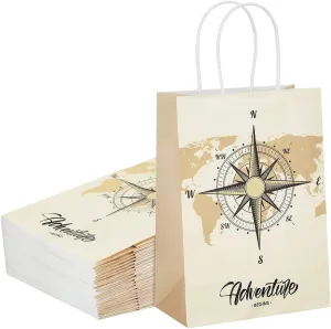 Teling 24 Pcs Adventure Gift Bags Kraft Baby Shower Voyage Travel Goodie Bags with Handle Baby Shower Favors Adventure Party Decorations for Gender Reveal Birthday