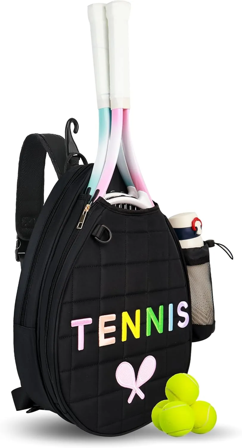 Tennis Bags for Women Girl, Tennis Sling Crossbody Backpack, Water Resistant Tennis Bag for Pickleball, Tennis, Racketball (Black)