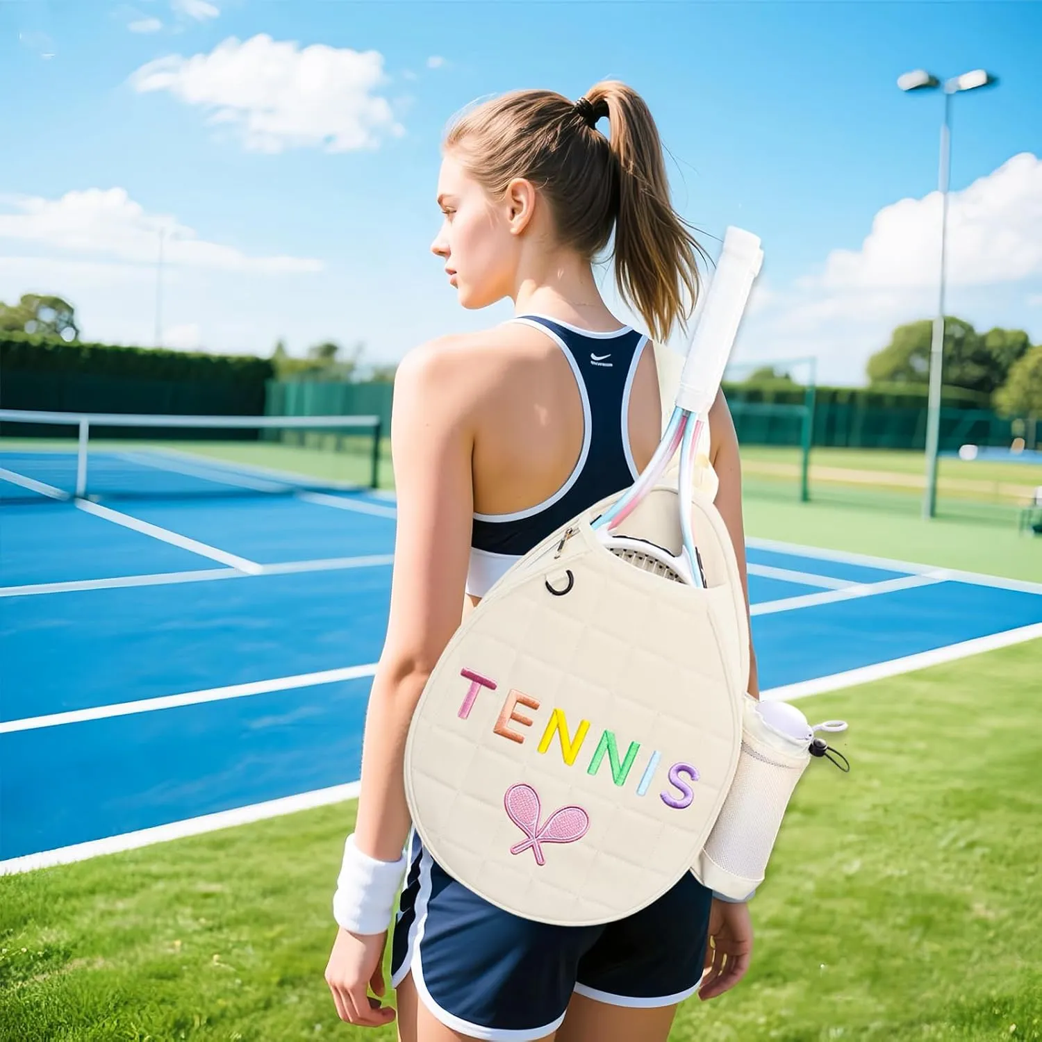 Tennis Bags for Women Girl, Tennis Sling Crossbody Backpack, Water Resistant Tennis Bag for Pickleball, Tennis, Racketball (Black)