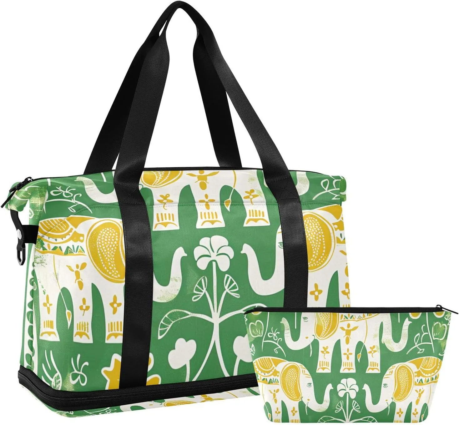 Thai Themed Symmetrical Pattern Travel Hand Bag Sports Duffel Bags with Adjustable Strap for Airplane Traveling Waterproof