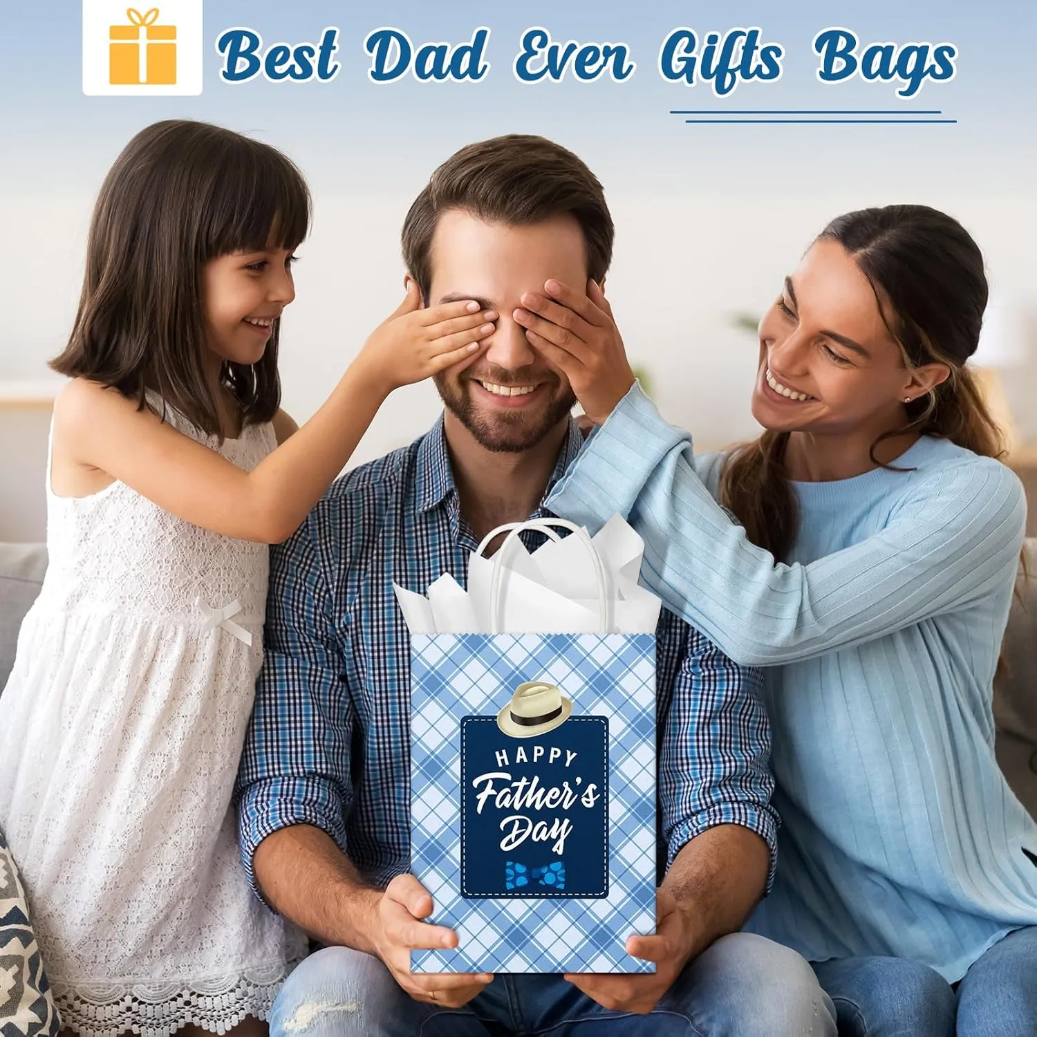 Thenshop 24 Pieces Father's Day Gift Bags with Tissue Paper Happy Fathers Day Paper Bag Fathers Day Gift Wrap Bags with Handle for Men Father's Day Birthday Party Decor Favor (Classic Style)