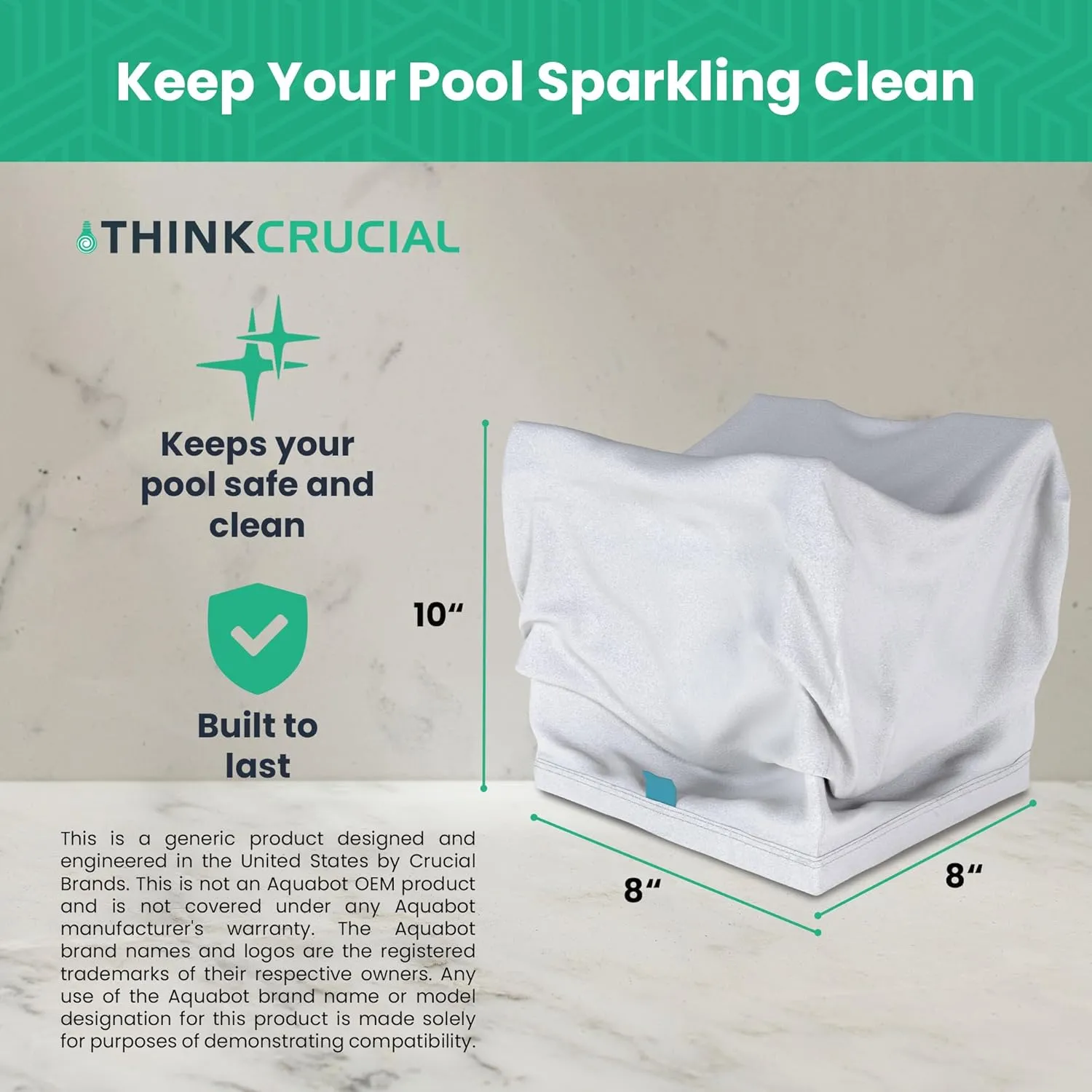 Think Crucial Replacement Pool Bags - Compatible with Aquabot Part # 8111 & 8101 - Aquabot Washable & Reusable Pool Filter Bag - Home or Commercial Pool Use - 7.9" x 7.9" x 1.1" - Durable (2 Pack)