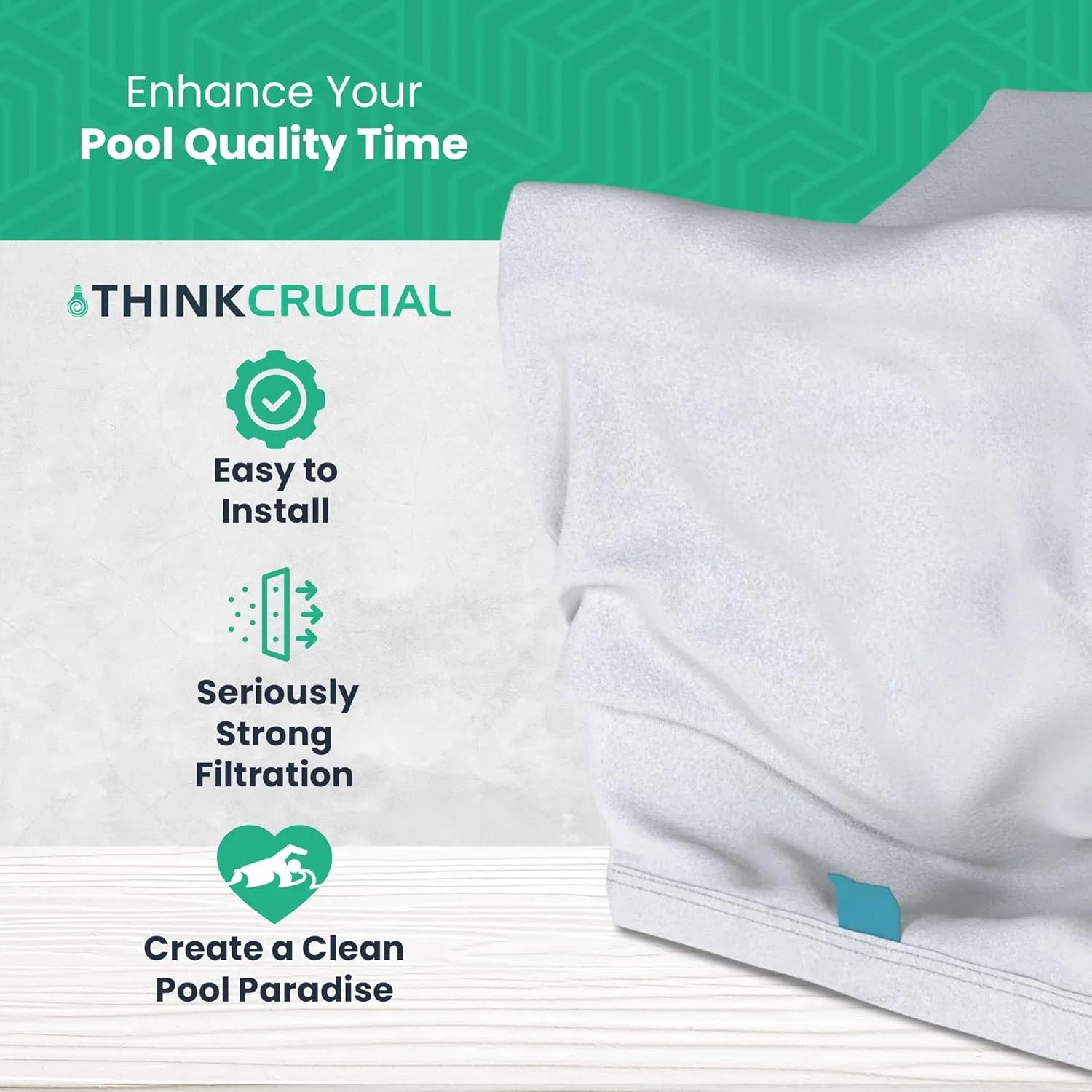 Think Crucial Replacement Pool Bags - Compatible with Aquabot Part # 8111 & 8101 - Aquabot Washable & Reusable Pool Filter Bag - Home or Commercial Pool Use - 7.9" x 7.9" x 1.1" - Durable (2 Pack)