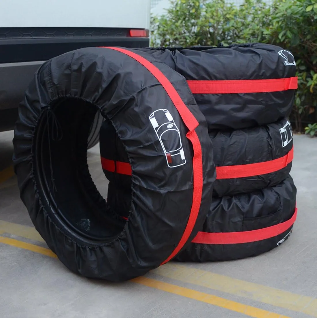 Tire Cover FLR 80cm/31in Diameter Foldable Spare Tire Covers with 4 PCS Wheel Felts Protection Covers Storage Bags Wheel Cover for Car Off Road Truck Set of 4
