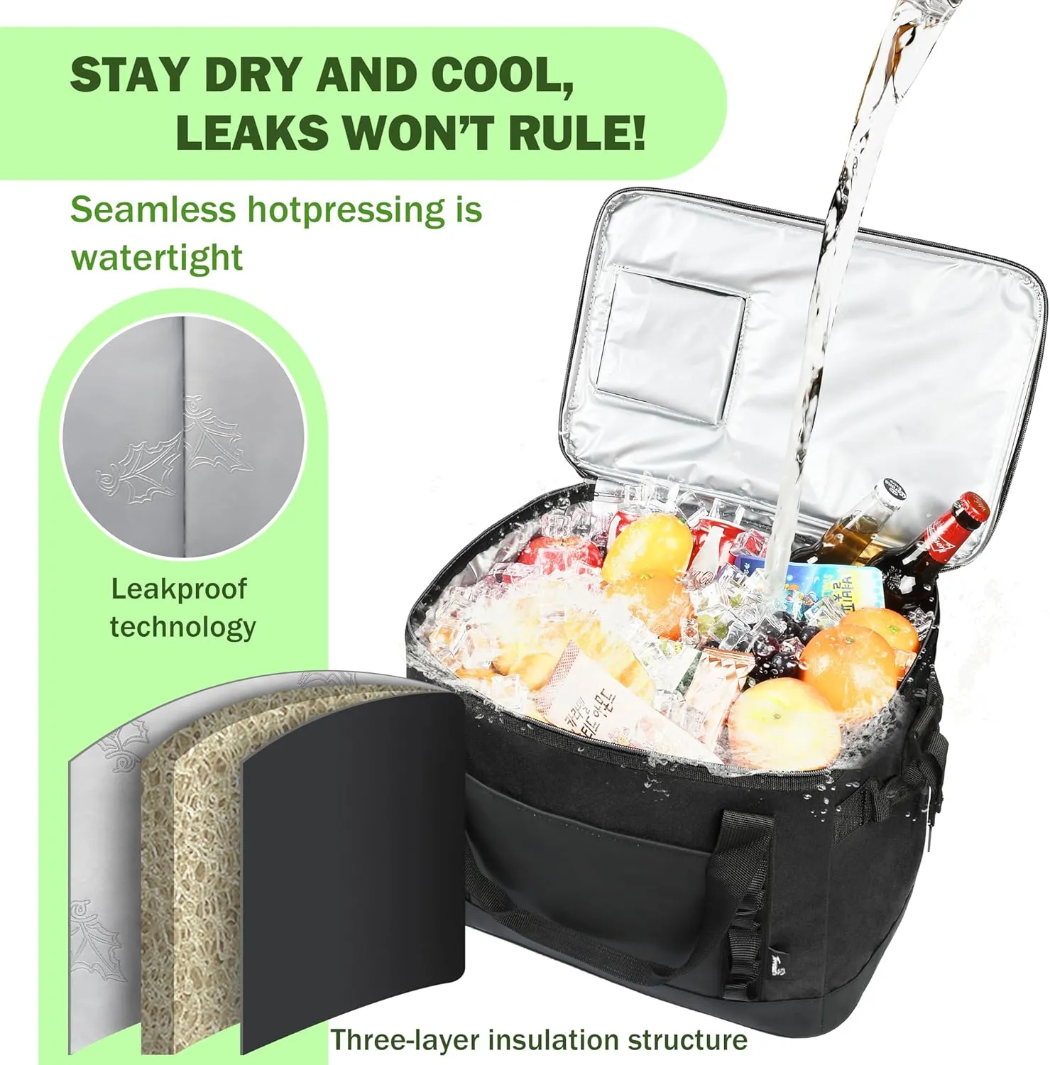 Tirrinia Large Cooler Bag Insulated, 48 Cans Leakproof Soft Camping Coolers, Portable Beach Cooler with Heavy-Duty Handles for Picnic, Beach, Road Trips