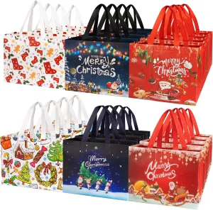 ToolValtz 24 Pack Reusable Non-Woven & Treat Bags - Tote Bags With Handles, 12.8x9.8x6.7" for Wrapping & Party Supplies Decor
