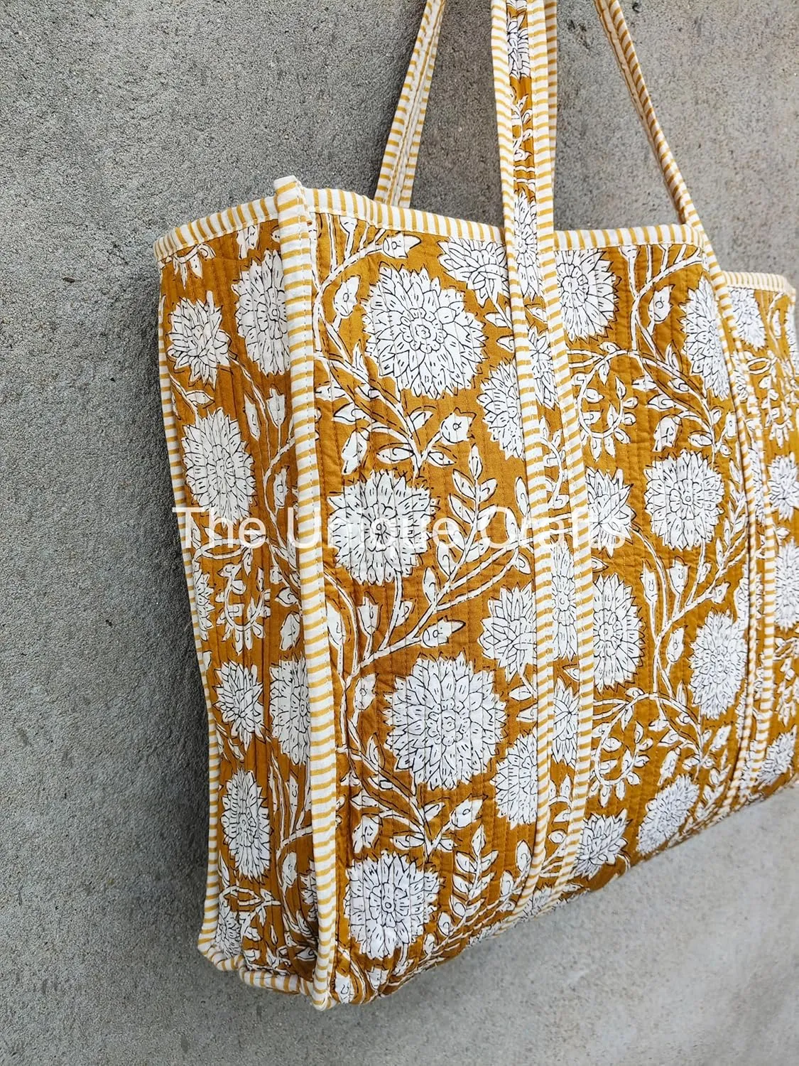 Tote Bag For Women, Shoulder Purse with Inner Pocket, Quilted Cotton Handprinted Reversible Large Multicolor Tote Bag