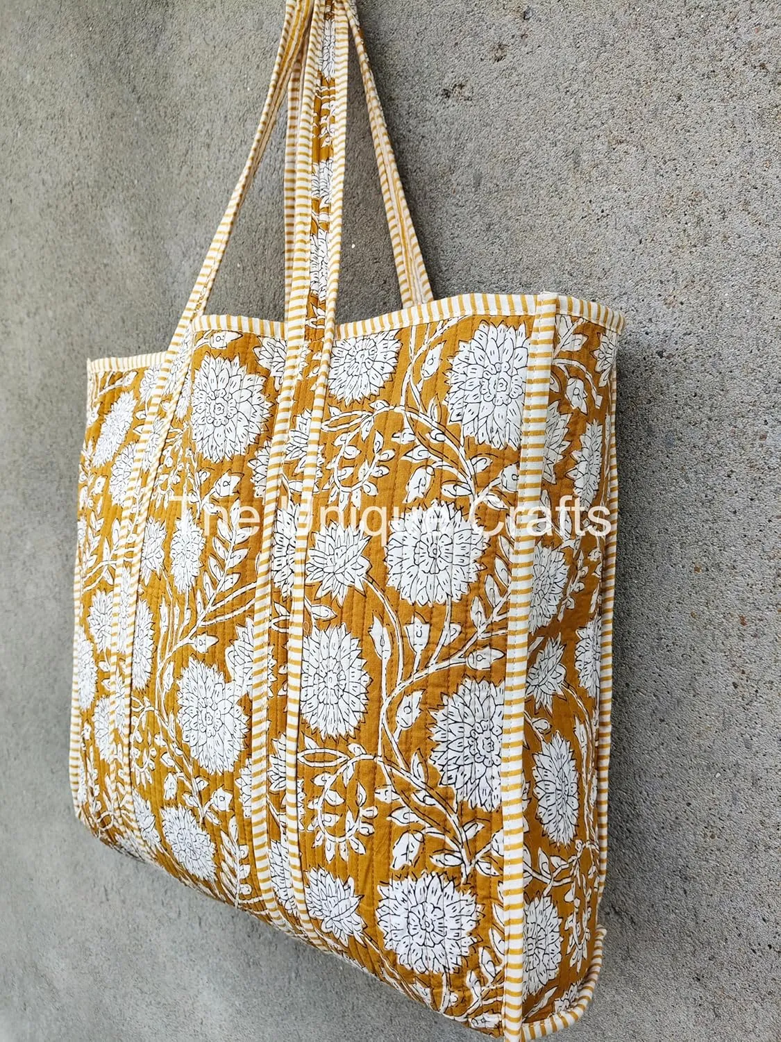 Tote Bag For Women, Shoulder Purse with Inner Pocket, Quilted Cotton Handprinted Reversible Large Multicolor Tote Bag