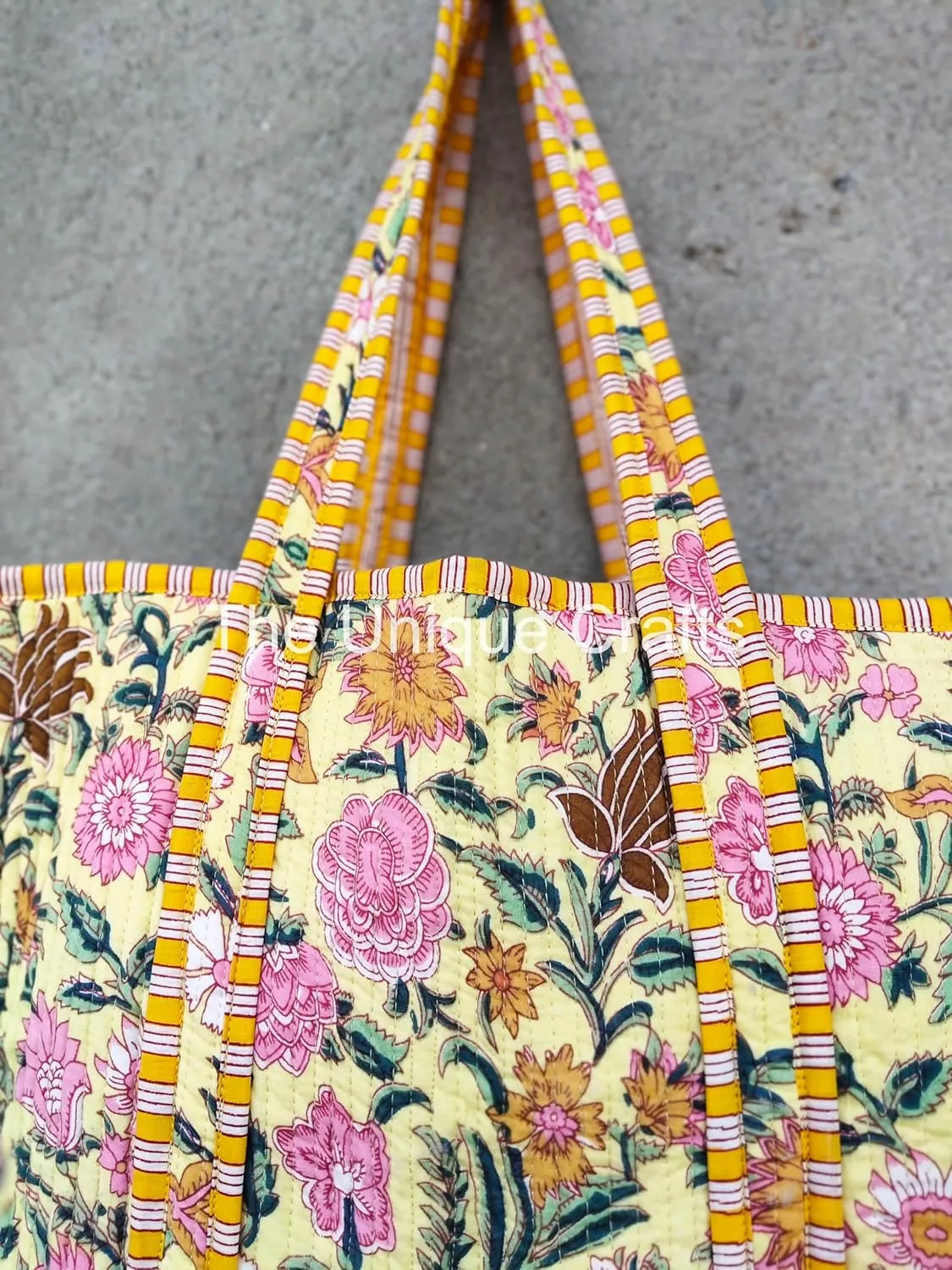 Tote Bag For Women, Shoulder Purse with Inner Pocket, Quilted Cotton Handprinted Reversible Large Multicolor Tote Bag