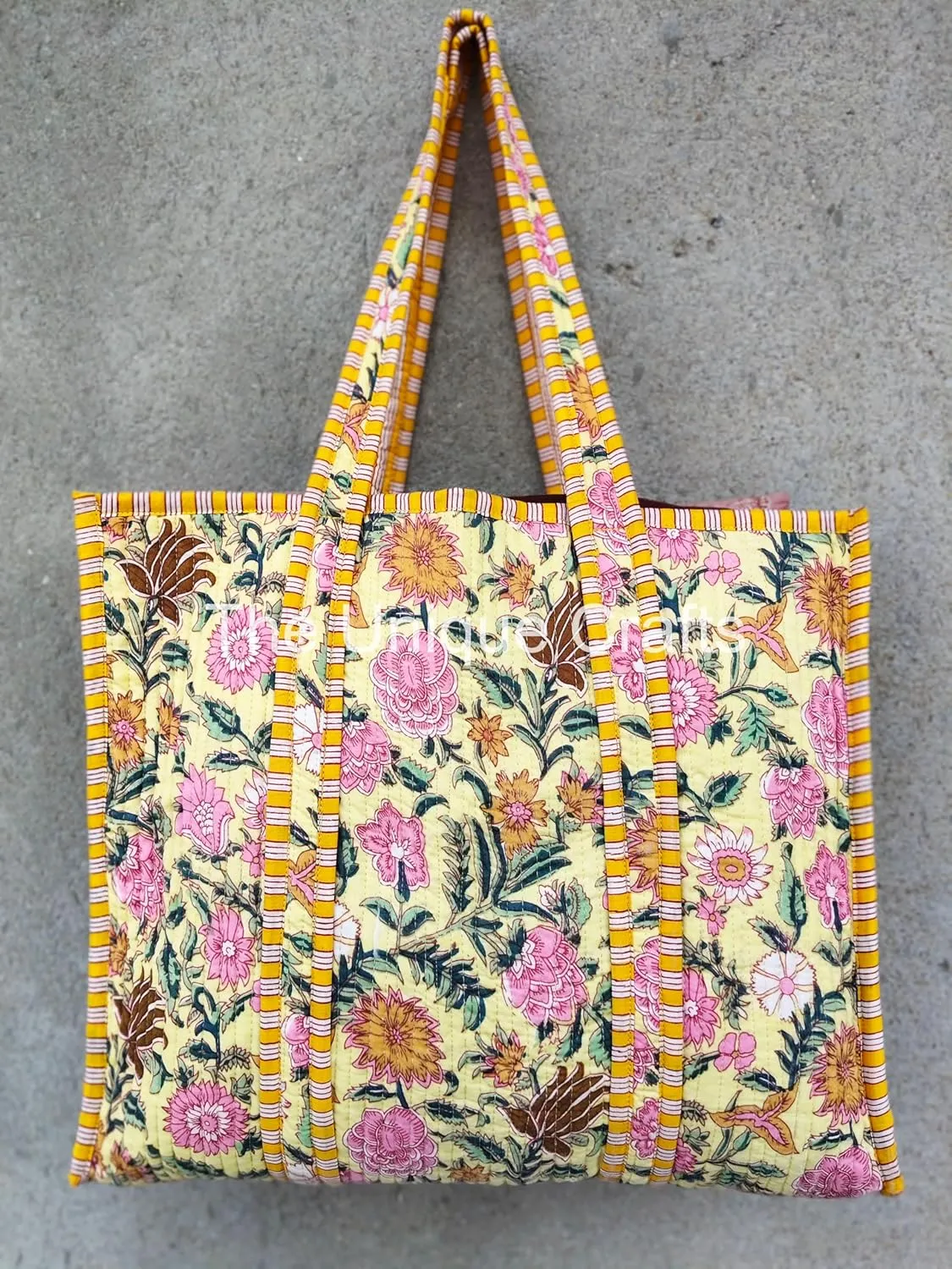 Tote Bag For Women, Shoulder Purse with Inner Pocket, Quilted Cotton Handprinted Reversible Large Multicolor Tote Bag