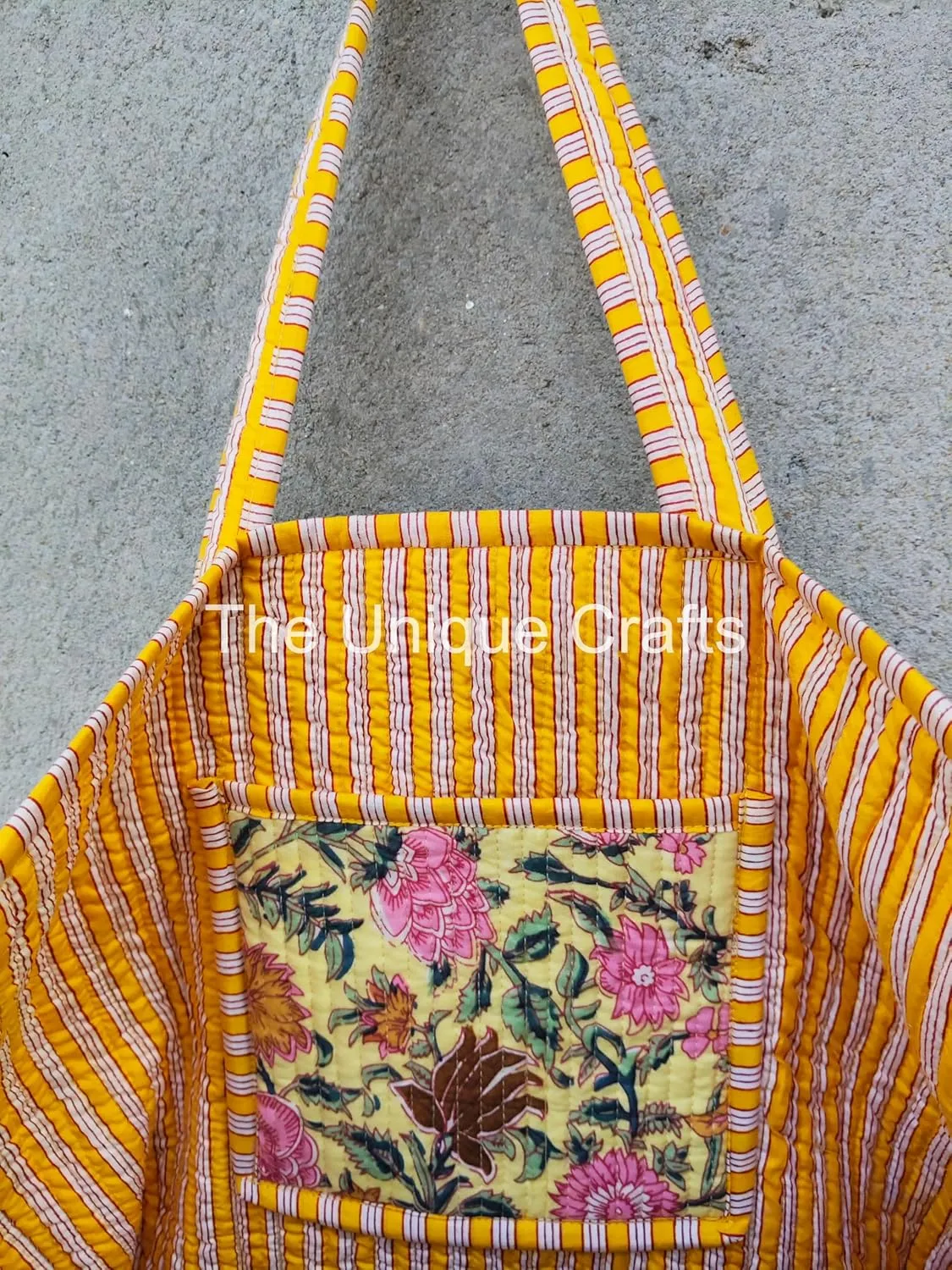 Tote Bag For Women, Shoulder Purse with Inner Pocket, Quilted Cotton Handprinted Reversible Large Multicolor Tote Bag