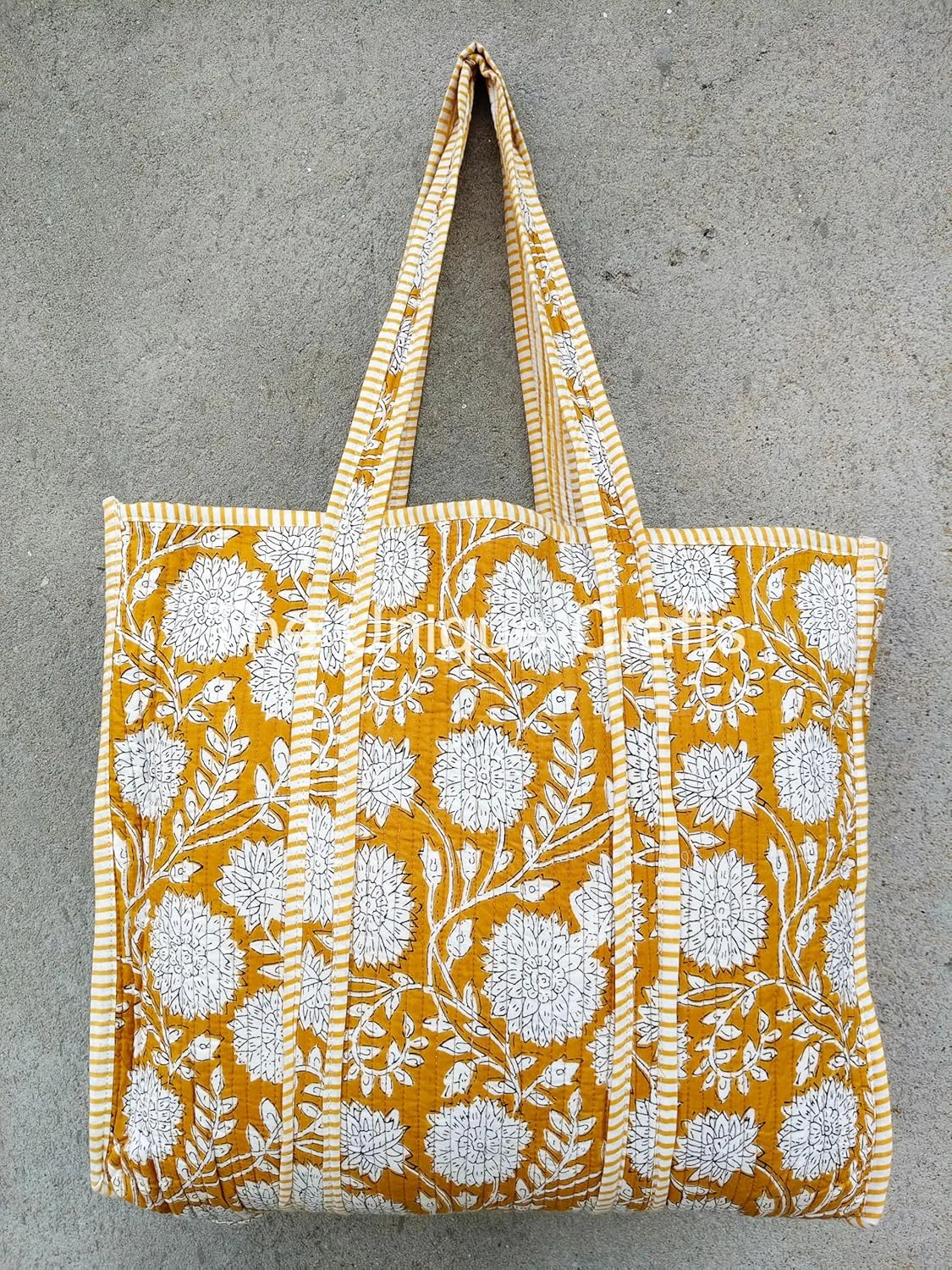 Tote Bag For Women, Shoulder Purse with Inner Pocket, Quilted Cotton Handprinted Reversible Large Multicolor Tote Bag