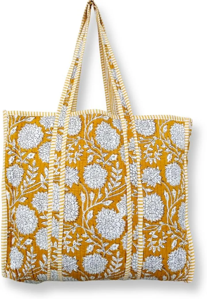 Tote Bag For Women, Shoulder Purse with Inner Pocket, Quilted Cotton Handprinted Reversible Large Multicolor Tote Bag