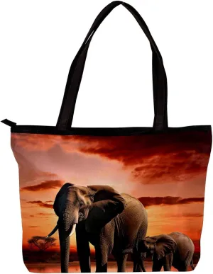 Tote Bags for Women,Womens Handbags,Small Tote Bag,African Grassland Elephant Family