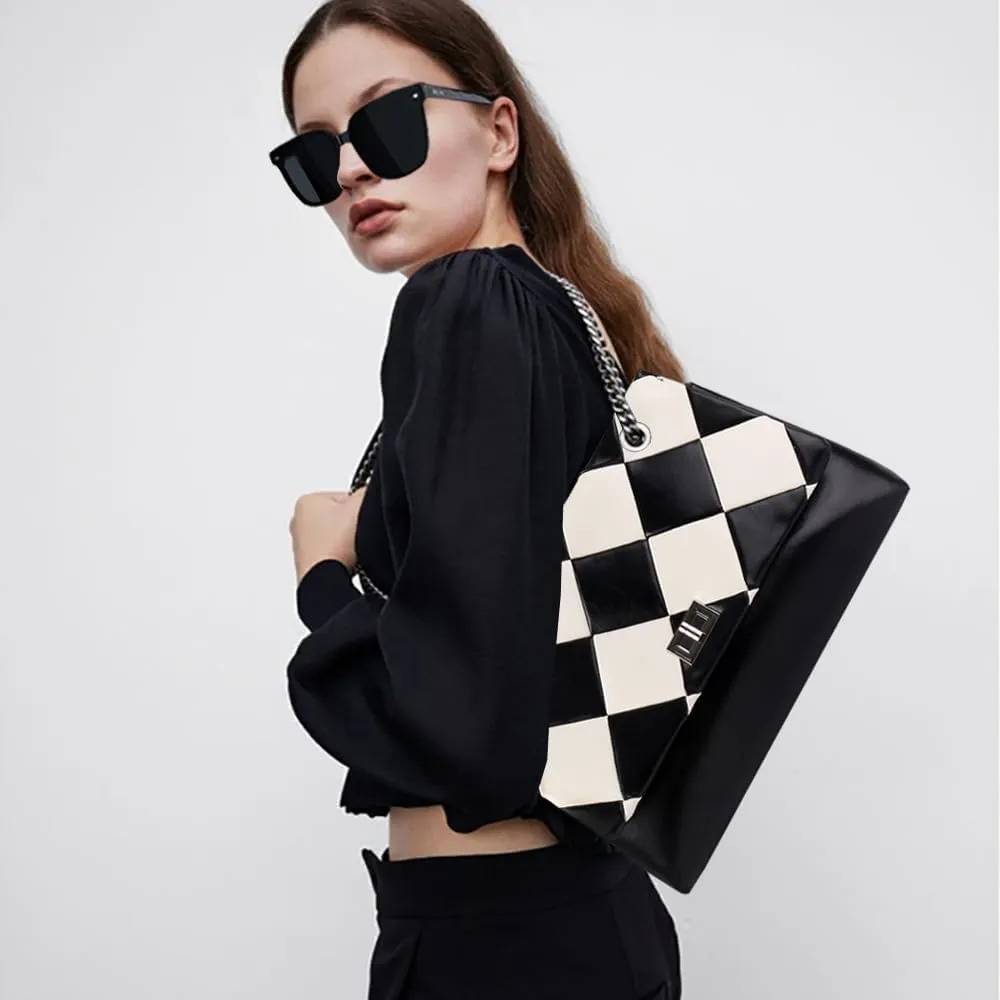 Tote Handbags for Women, PU Leather Ladies Quilted Crossbody Bags and Shoulder Bag with Chain Strap