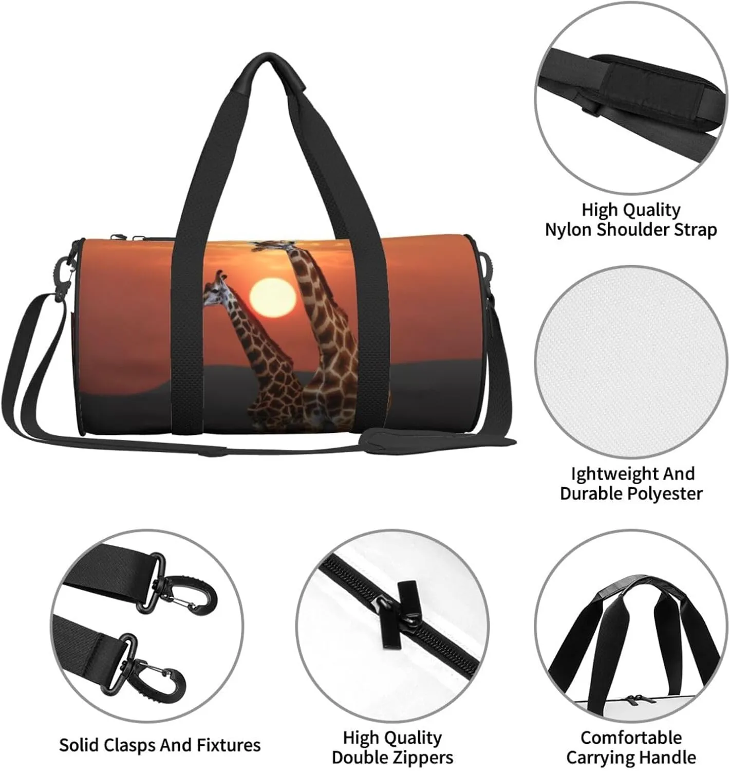 Travel Bag For Women,Giraffe At Sunset Print Personal Item Duffle Bags,Weekend Travel Duffel Tote Bag,Travel Sport Gym Bag For Men,Airplane Travel Essentials For Flying