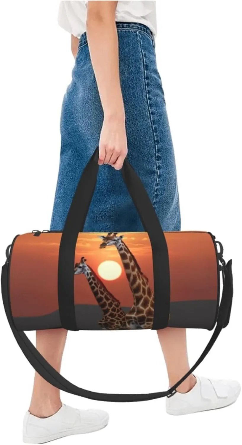 Travel Bag For Women,Giraffe At Sunset Print Personal Item Duffle Bags,Weekend Travel Duffel Tote Bag,Travel Sport Gym Bag For Men,Airplane Travel Essentials For Flying