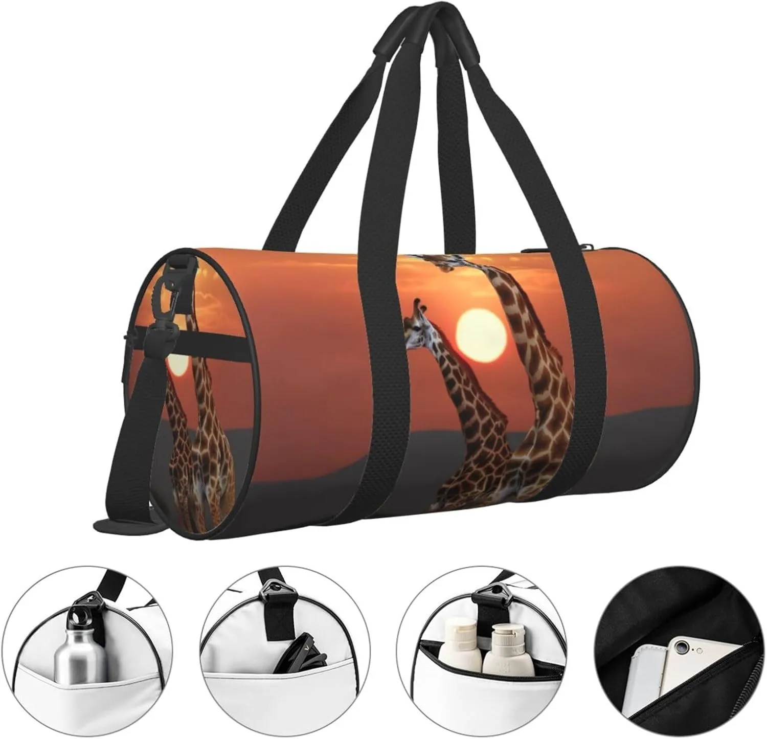 Travel Bag For Women,Giraffe At Sunset Print Personal Item Duffle Bags,Weekend Travel Duffel Tote Bag,Travel Sport Gym Bag For Men,Airplane Travel Essentials For Flying