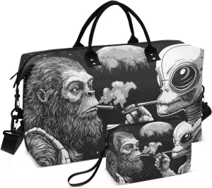 Travel Duffel Bag Alien Sasquatch Space, Gym Bags with Multiple Interior Pockets for Men Women Toiletry Purse Included 20.5”x 1.9” x 13.8”