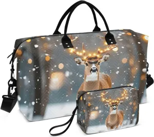 Travel Duffel Bag Elk Winter Forest, Gym Bags with Multiple Interior Pockets for Men Women Toiletry Purse Included 20.5”x 1.9” x 13.8”