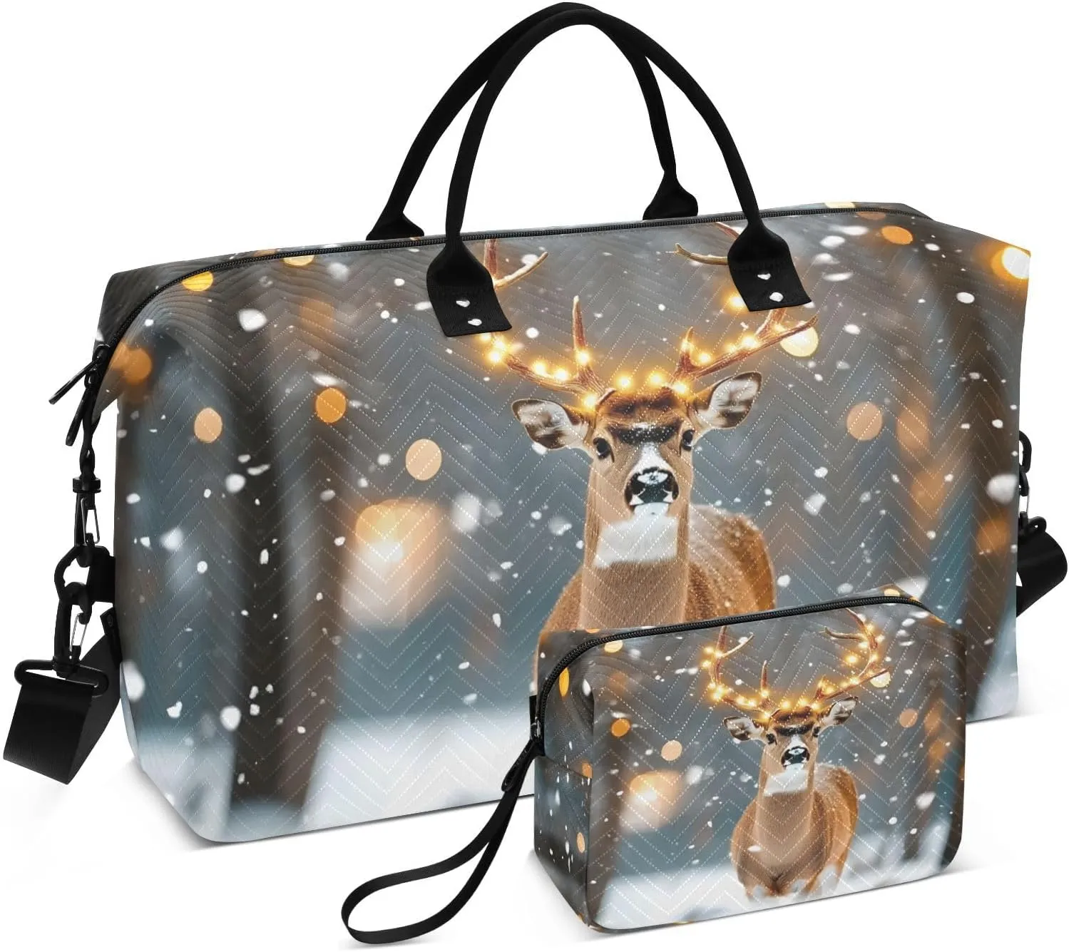 Travel Duffel Bag Elk Winter Forest, Gym Bags with Multiple Interior Pockets for Men Women Toiletry Purse Included 20.5”x 1.9” x 13.8”