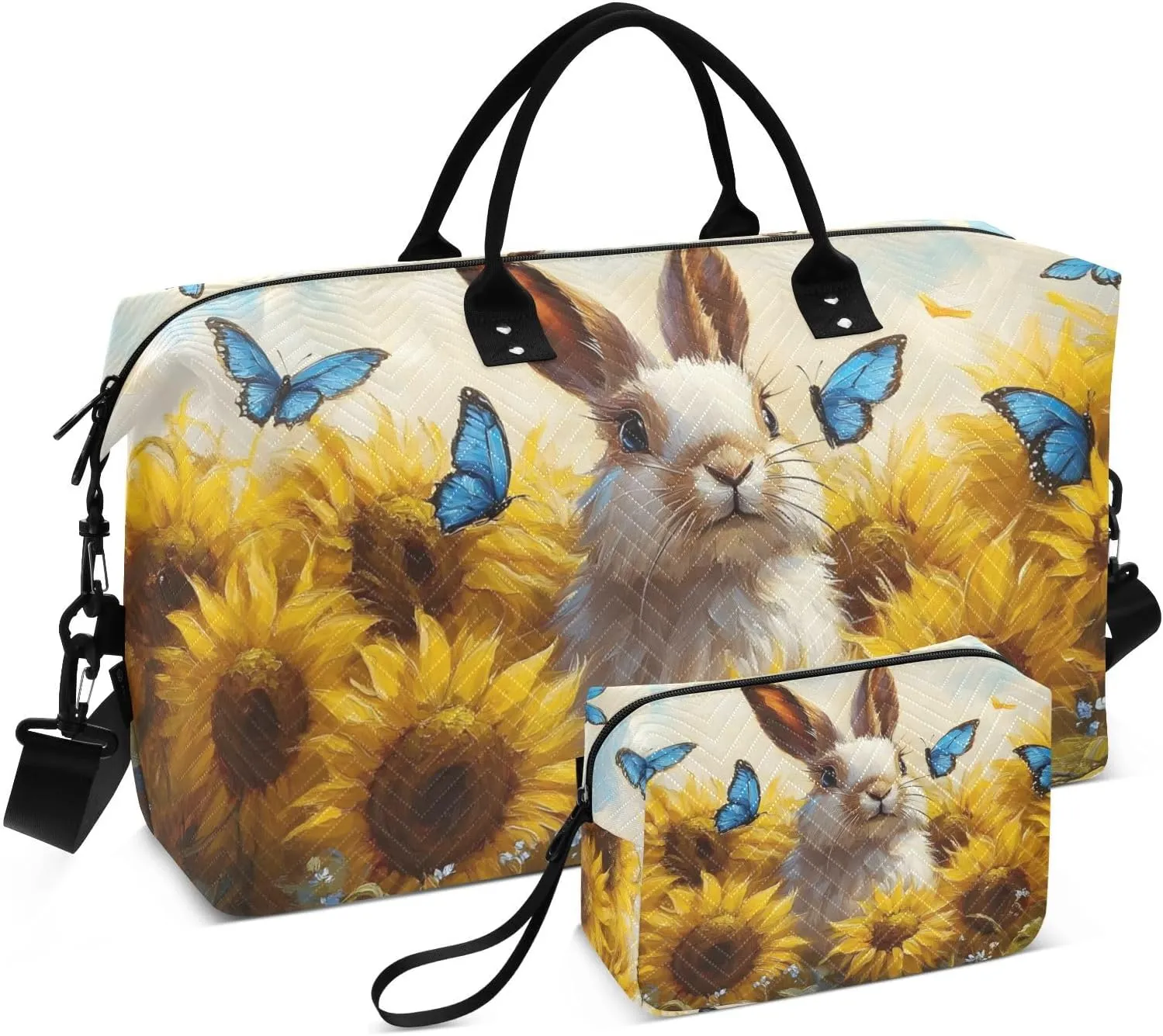Travel Duffel Bag Hare Sunlower Cute, Gym Bags with Multiple Interior Pockets for Men Women Toiletry Purse Included 20.5”x 1.9” x 13.8”