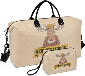 Travel Duffel Bag Moose Serious Funny, Gym Bags with Multiple Interior Pockets for Men Women Toiletry Purse Included 20.5”x 1.9” x 13.8”