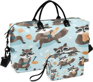 Travel Duffle Bag Weekender Bags Overnight Bag with Toiletry Bag Gym Duffel Bag Brown Raccoon for Travel Business Trips Sport