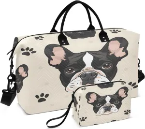 Travel Duffle Bag Weekender Bags Overnight Bag with Toiletry Bag Gym Duffel Bag Dog Head Black Footprint for Travel Business Trips Sport