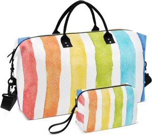 Travel Duffle Bag Weekender Bags Overnight Bag with Toiletry Bag Gym Duffel Bag Rainbow Vertical Strip for Travel Business Trips Sport