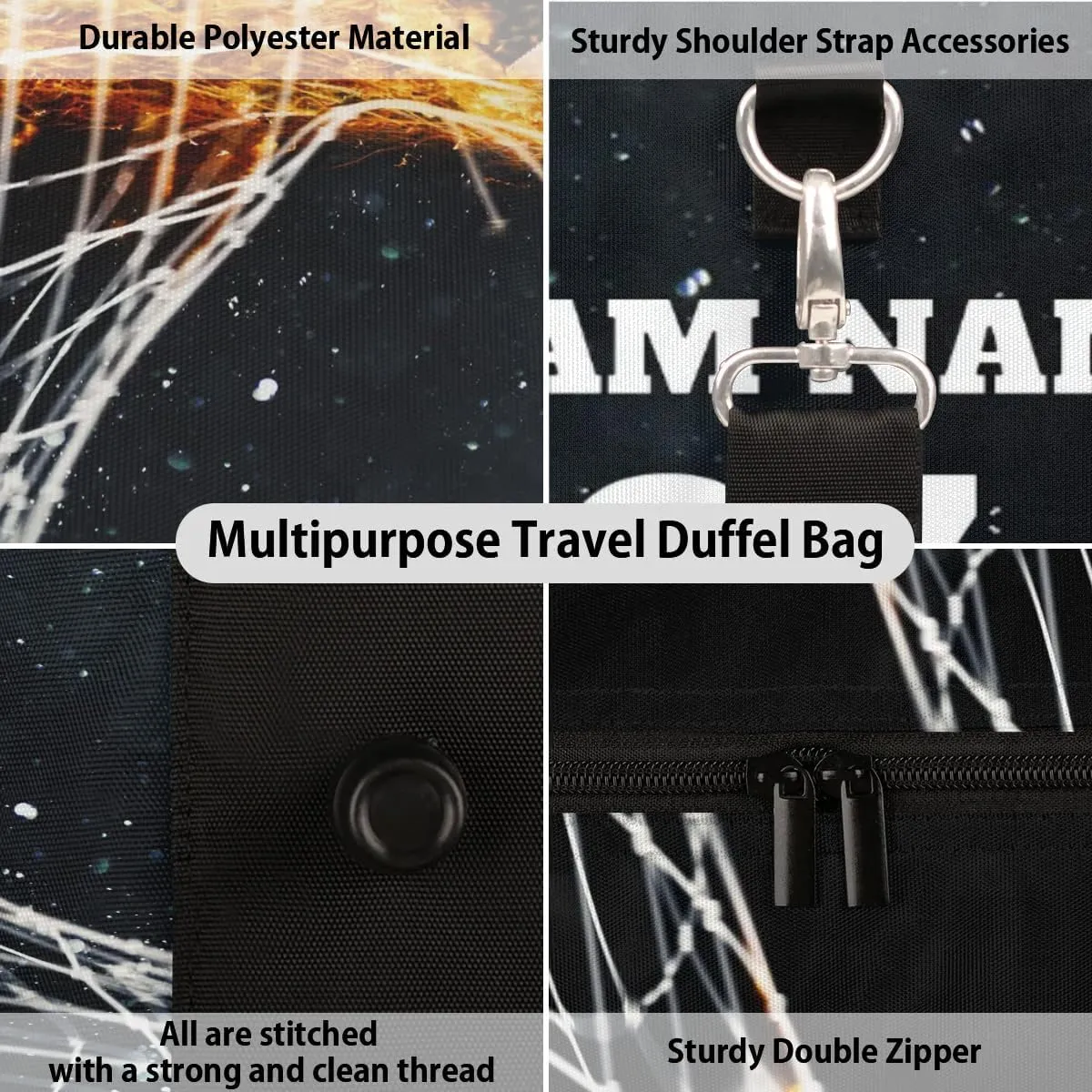 Travel Duffle Bags for Teenage Boys Men, Custom Soccer Fireball Sports Overnight Bags Foldable Gym Bag Personalized Team Number Weekender Sleepover Carry On Bag