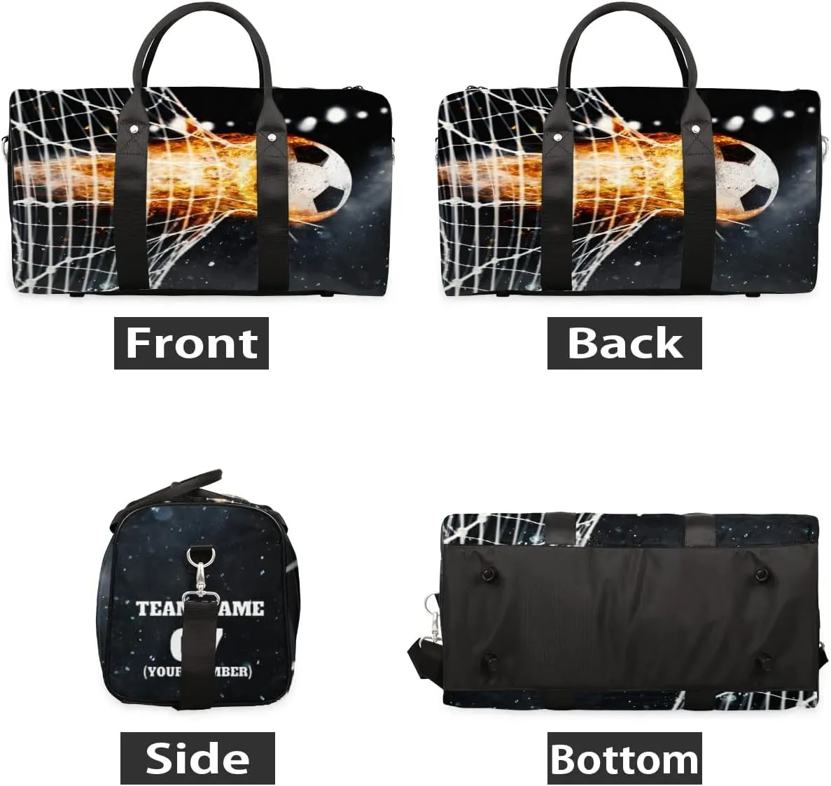 Travel Duffle Bags for Teenage Boys Men, Custom Soccer Fireball Sports Overnight Bags Foldable Gym Bag Personalized Team Number Weekender Sleepover Carry On Bag