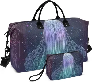 Travel Hand Bag Shoulder Weekender Overnight Bag Workout Bag with Adjustable Strap for Trip Multifunctional Unique Neon Mystery Tarot Cards