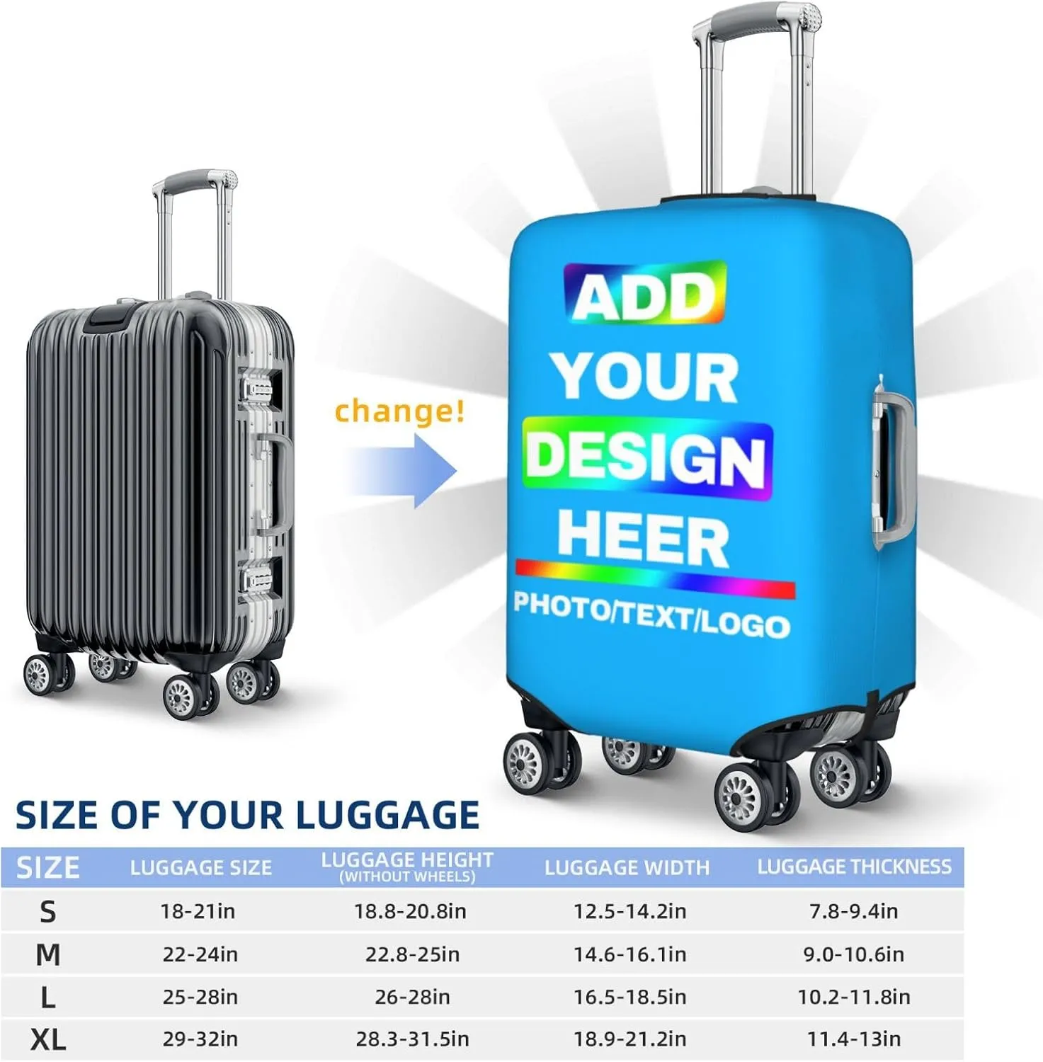Travel Suitcase Cover Design Your Name Photo Text LOGO Customized Elastic Suitcase Protector Personalized Suitcase Covers For Luggage
