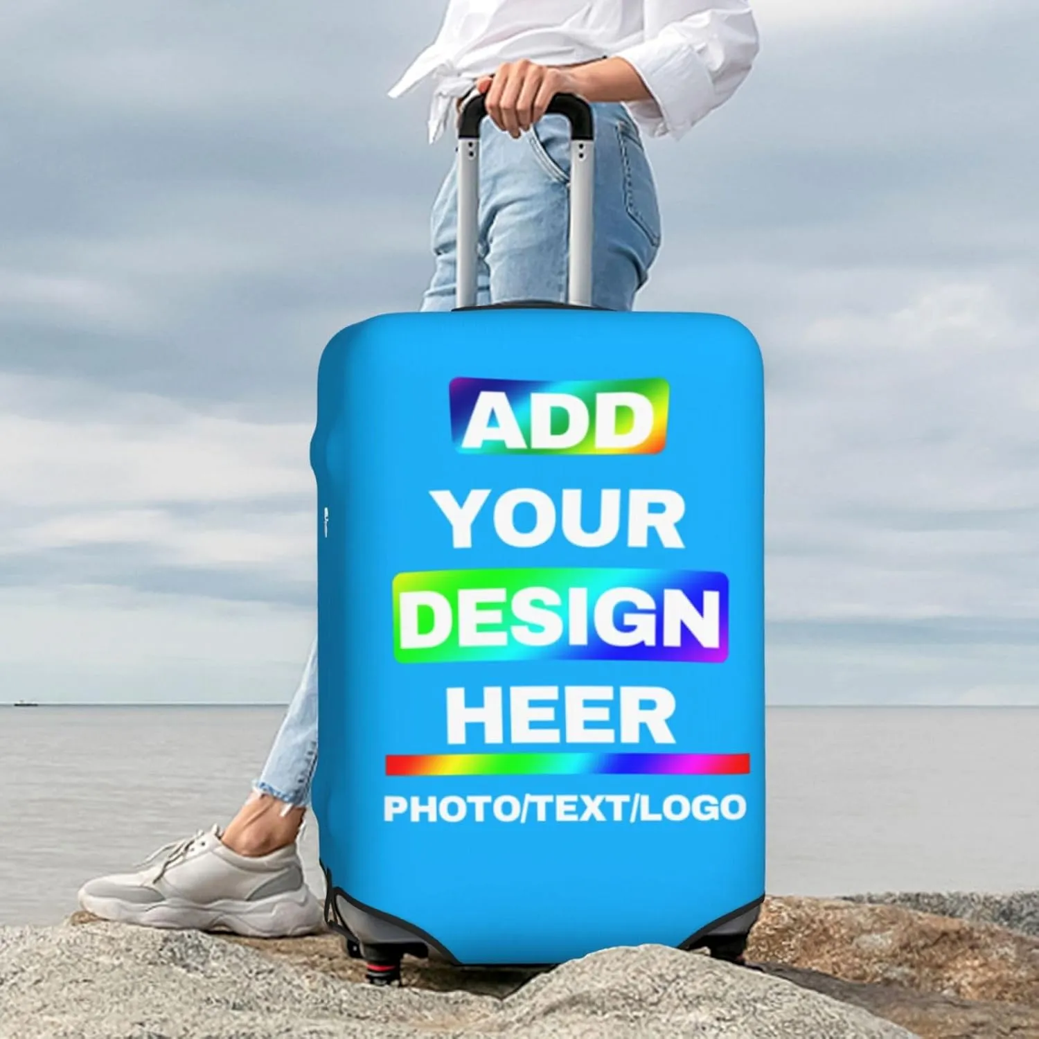 Travel Suitcase Cover Design Your Name Photo Text LOGO Customized Elastic Suitcase Protector Personalized Suitcase Covers For Luggage