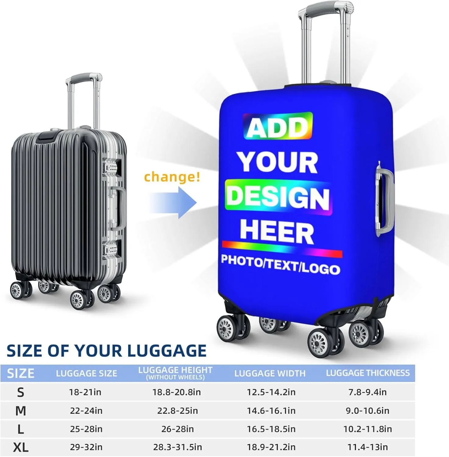 Travel Suitcase Cover Design Your Name Photo Text LOGO Customized Washable Travel Suitcase Cover Personalized Suitcase Covers For Luggage